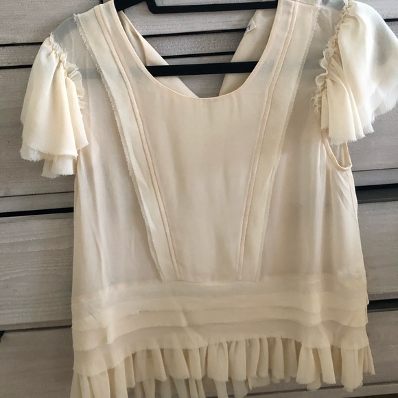 LoveShackFancy Tops - Vintage Style Loveshackfancy Camille Antique White SILK Flutter Sleeve Blouse!🤩